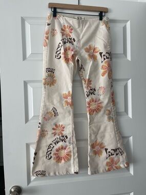 Free People Cream Floral Print Flare Jeans